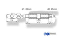 Fox Uni-Schalldämpfer oval mit Kammer + Stutzen - Abw. 558 235x97mm, d1Ø 45mm (außen), d2Ø 45mm (innen), Länge: 420mm