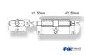 Fox Uni-Schalldämpfer oval mit Kammer + Stutzen - Abw. 558 235x97mm, d1Ø 50mm (außen), d2Ø 50mm (innen), Länge: 420mm