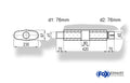 Fox Uni-Schalldämpfer oval mit Kammer + Stutzen - Abw. 558 235x97mm, d1Ø 76mm (außen), d2Ø 76mm (innen), Länge: 420mm
