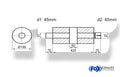 Fox Uni-Schalldämpfer rund  mit Kammer + Stutzen - Abw. 626 Ø 198mm, d1Ø 45mm (außen), d2Ø 45mm (innen), Länge: 420mm
