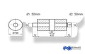 Fox Uni-Schalldämpfer rund  mit Kammer + Stutzen - Abw. 626 Ø 198mm, d1Ø 50mm (außen), d2Ø 50mm (innen), Länge: 420mm