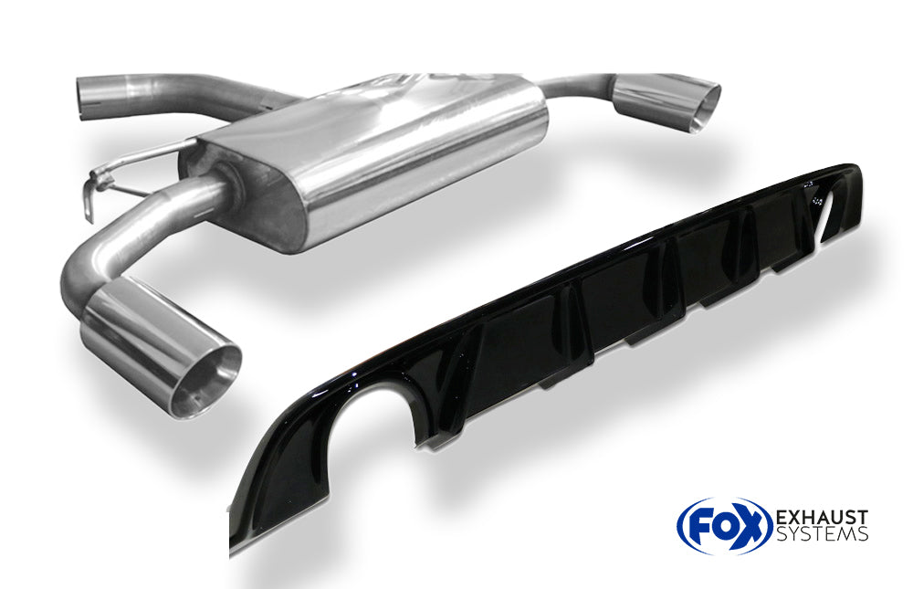Fox passend fürVW Golf VII Facelift starre Hinterachse - Einsatz schwarz Endschalldämpfer rechts/links - 1x100 Typ 25 rechts/links inkl. Heckeinsatz schwarz lackiert