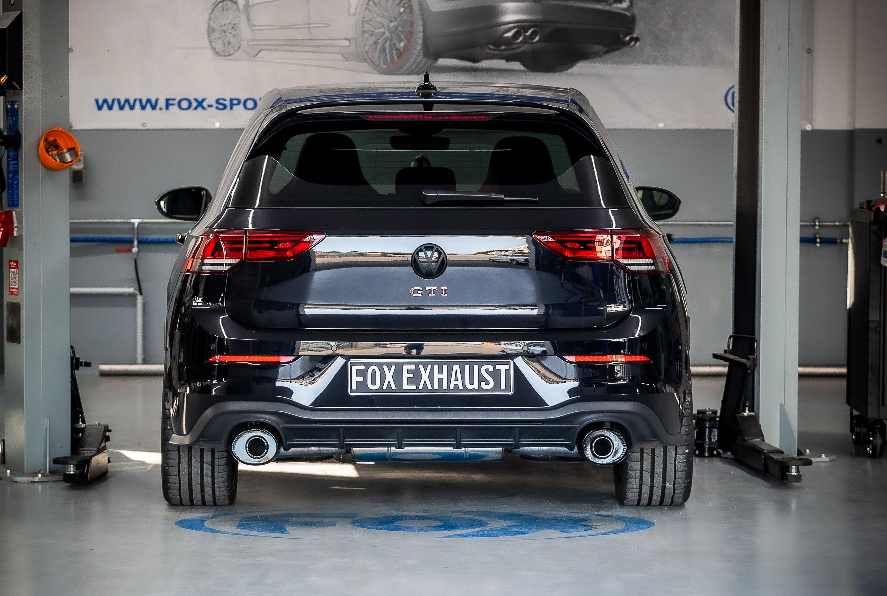Fox passend für VW Golf 8 GTI End- und Vorschalldämpfer Ausgang rechts/links 80mm - 1x160x130mm Typ 38 rechts/links