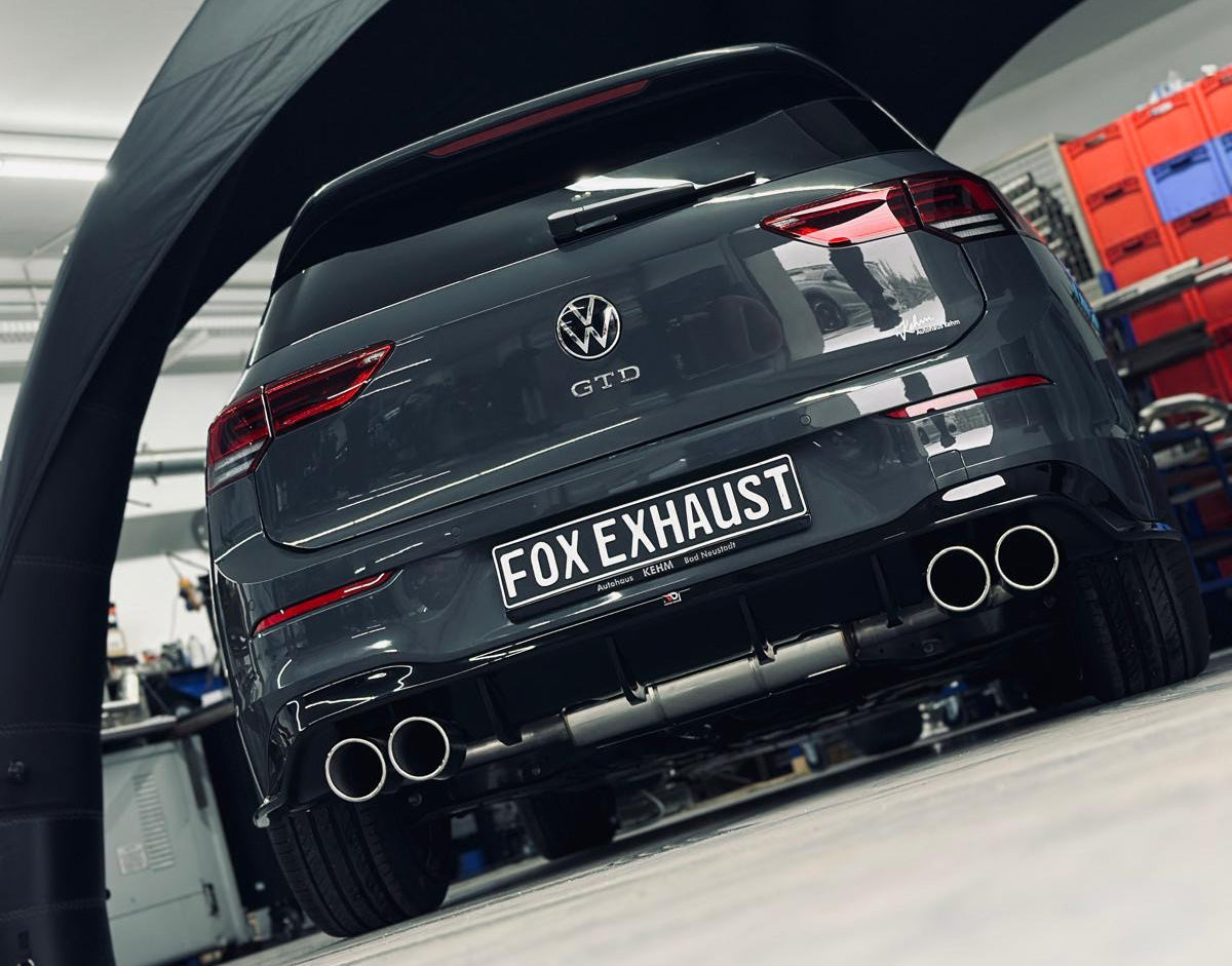 Fox passend für VW Golf 8 GTD Endschalldämpfer Ausgang rechts/links - 2x100 Typ 16x rechts/links (das X steht für den besonderen Einsatz im Endrohr)