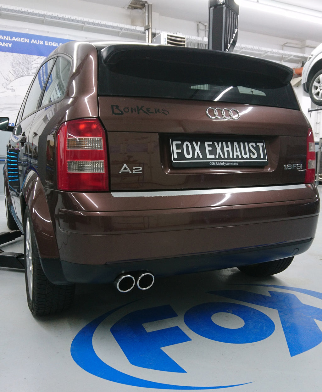 Fox passend für Audi A2 - 1,4l - 34l Tank Endschalldämpfer - 2x80 Typ 16