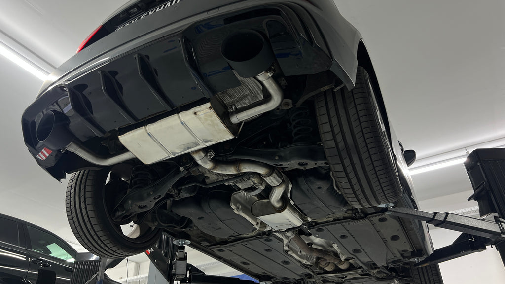 Fox passend für Audi A3 - 8V Sportback quattro Facelift Endschalldämpfer Ausgang rechts/links inklusive Vorschalldämpfer - 160x130 Typ 38 rechts/links schwarz