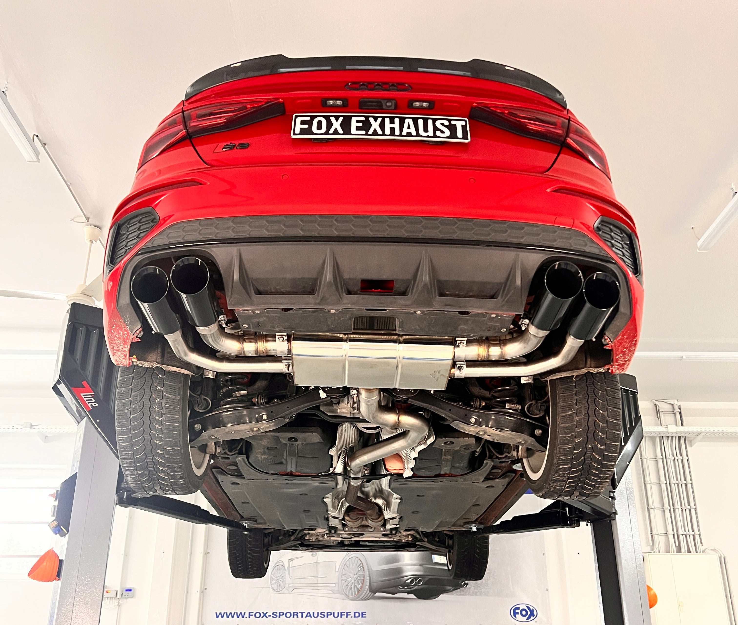 Fox passend für Audi S3 GY - Limousine Halbanlage ab OPF mit Abgasklappen - 2x100 Typ 25 rechts/links Endrohre schwarz emalliert