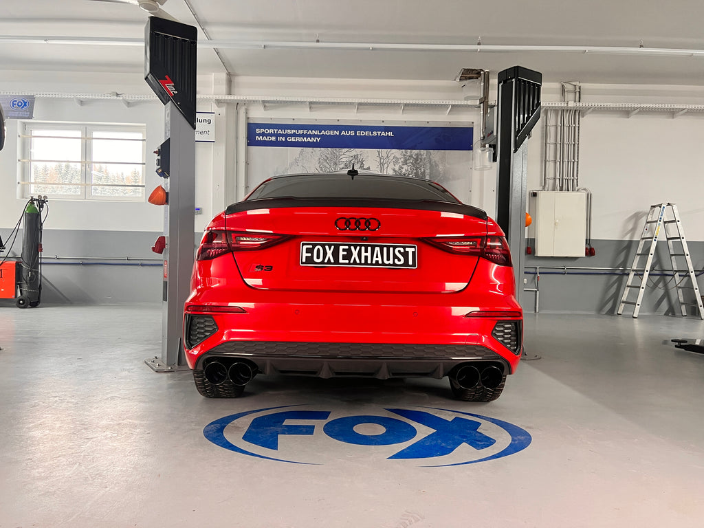 Fox passend fürAudi S3 GY - Limousine Halbanlage ab OPF mit Abgasklappen - 2x100 Typ 25 rechts/links Endrohre schwarz emalliert