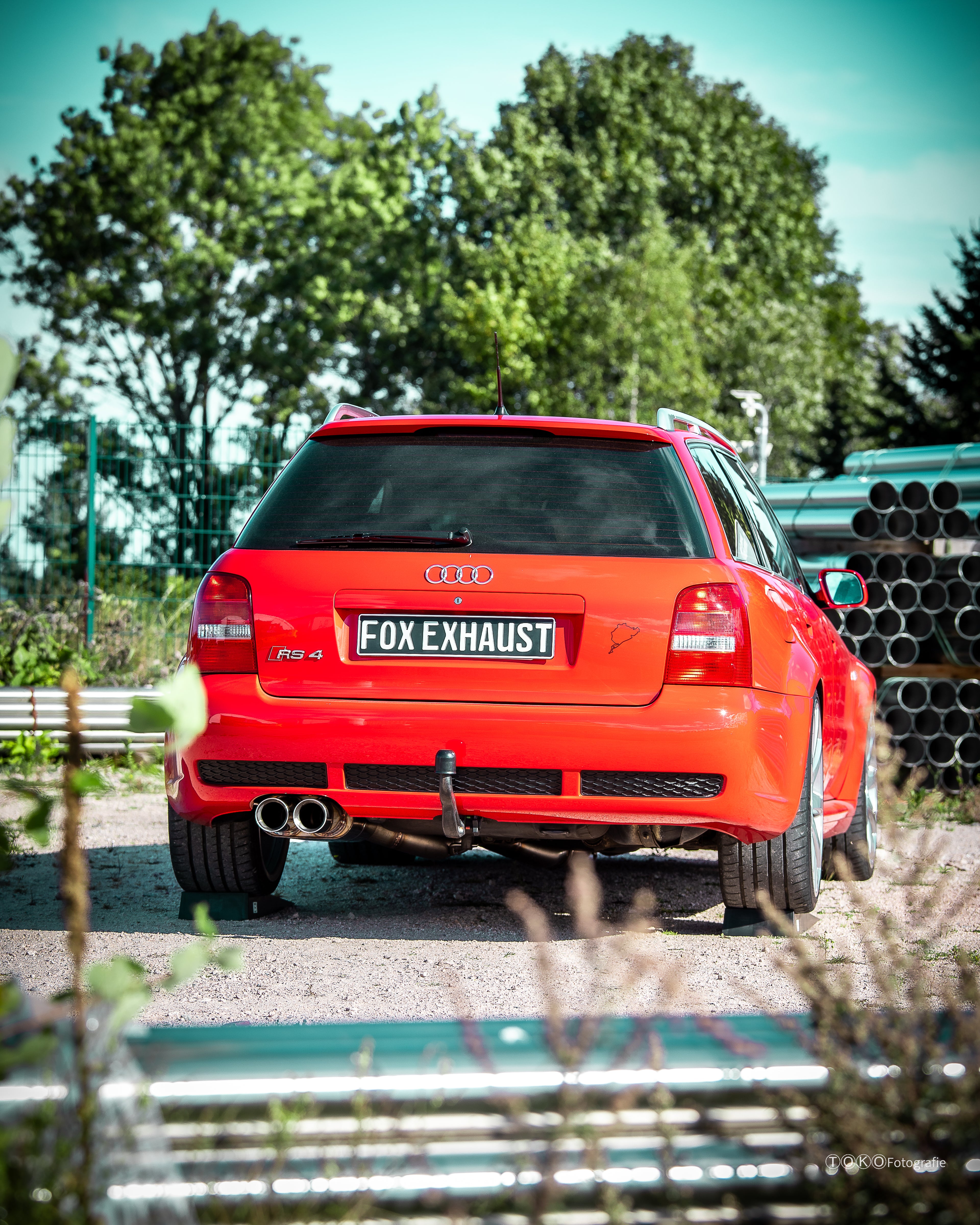 Fox passend für Audi RS4 B5 - Edelstahl-System End- und Vorschalldämpfer 90mm - 2x90 Typ 25 - inkl. Y-Adapter auf 76mm Downpipes