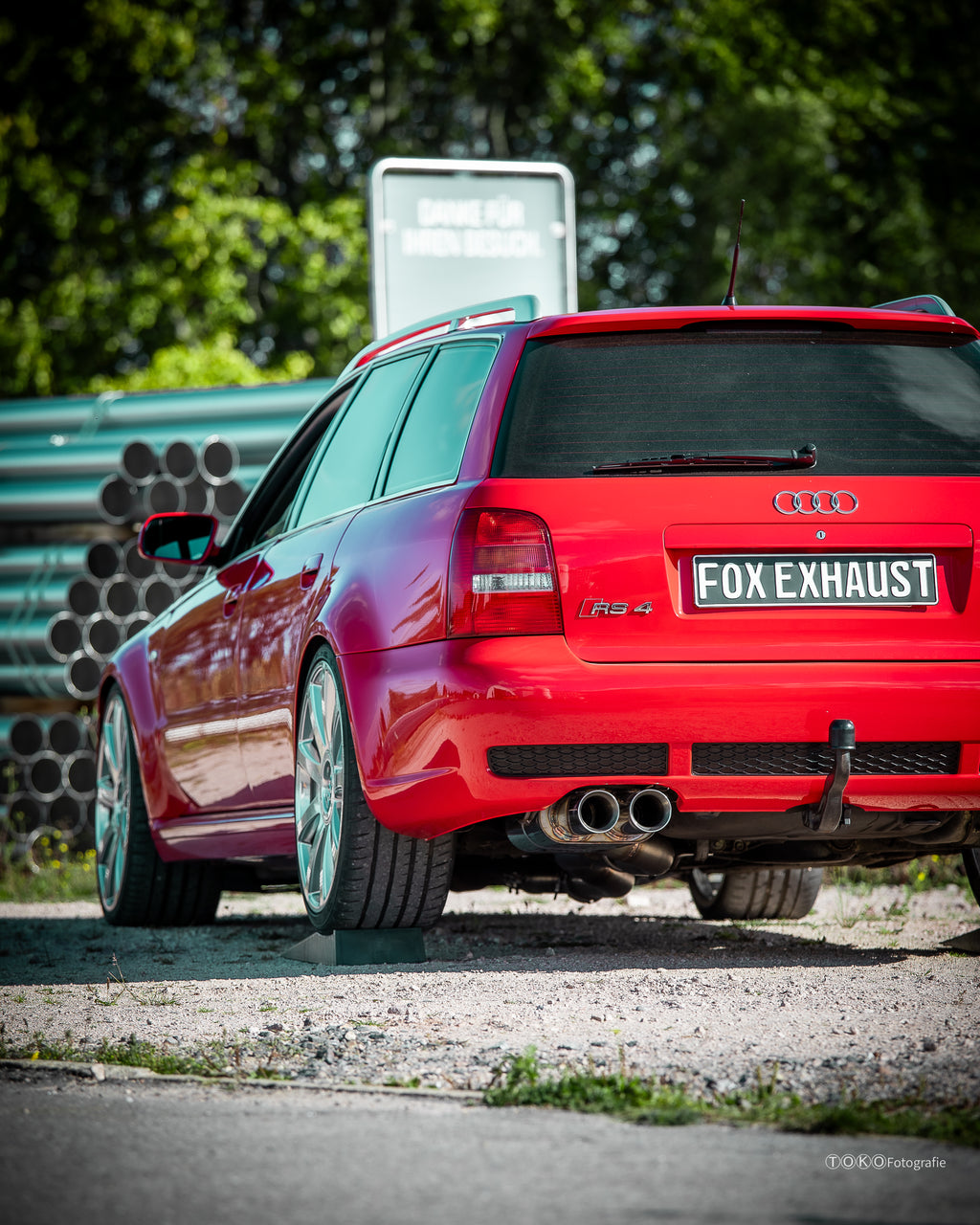 Fox passend fürAudi RS4 B5 - Edelstahl-System End- und Vorschalldämpfer 90mm - 2x90 Typ 25 - inkl. Y-Adapter auf 76mm Downpipes