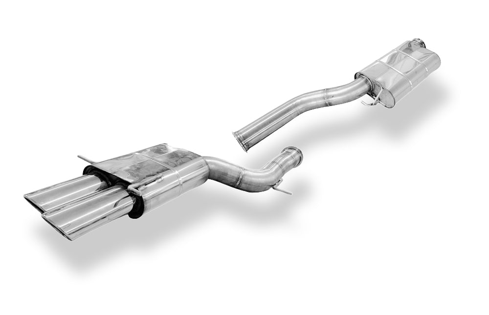 Fox passend fürAudi RS4 B5 - Edelstahl-System End- und Vorschalldämpfer 90mm - 2x106x71 Typ 32 - inkl. Y-Adapter auf 76mm Downpipe