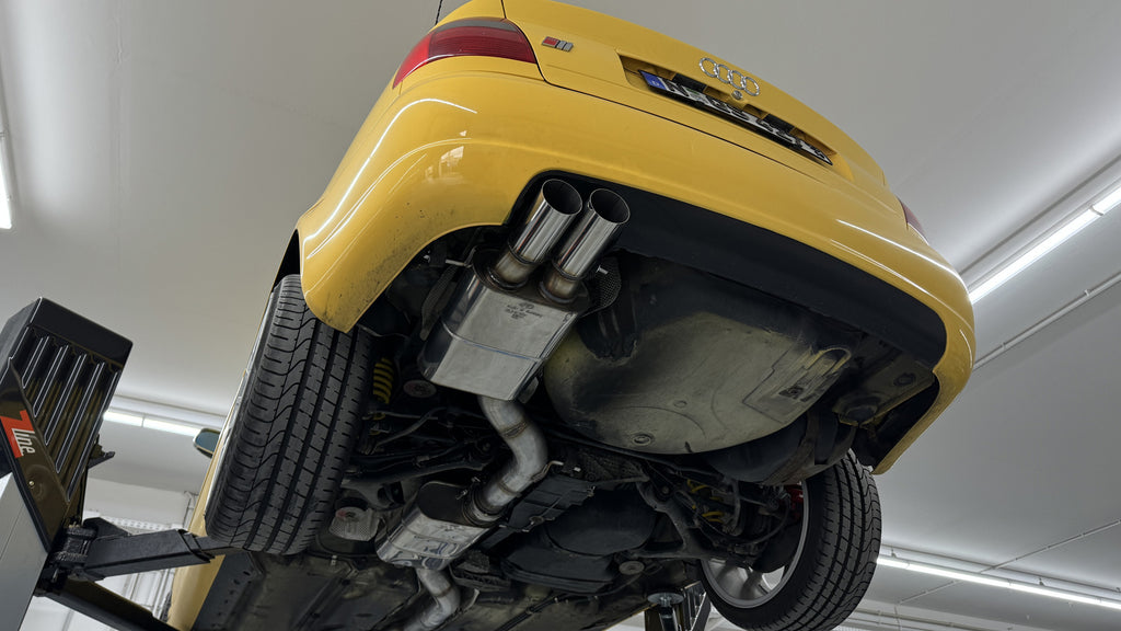 Fox passend für Audi S4 B5 End- und Vorschalldämpfer 90mm - 2x80 Typ 10 seitlich versetzt