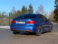 Fox passend für BMW F30/31 - 330i/ 340i xDrive Endschalldämpfer quer Ausgang rechts/links - 1x100 Typ 25 rechts/links schwarz - mit Abgasklappe im linken Endrohr - Passend an Rieger Heckansatz RIE00088122