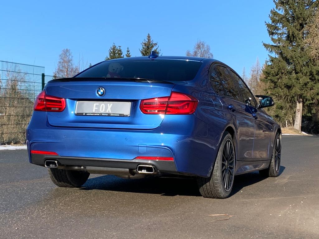 Fox passend fürBMW F30/31 - 330i/ 340i xDrive Endschalldämpfer quer Ausgang rechts/links - 145x65 Typ 59 rechts/links - mit Abgasklappe im linken Endrohr