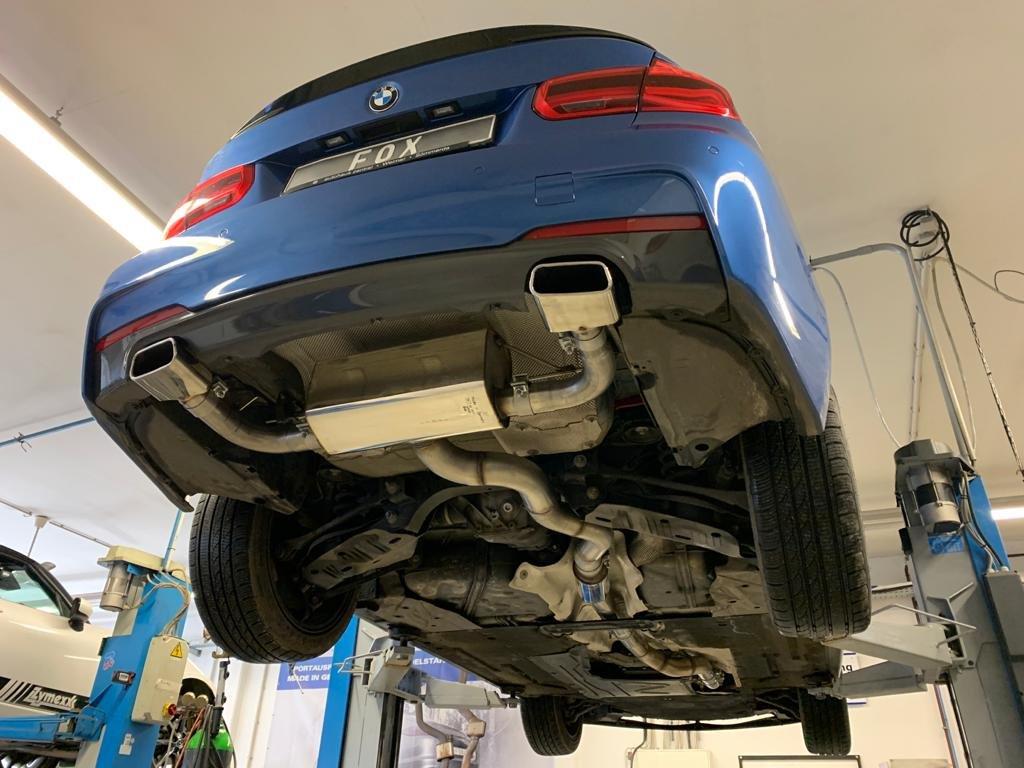 Fox passend fürBMW F30/31 - 330i/ 340i xDrive Endschalldämpfer quer Ausgang rechts/links - 145x65 Typ 59 rechts/links - mit Abgasklappe im linken Endrohr