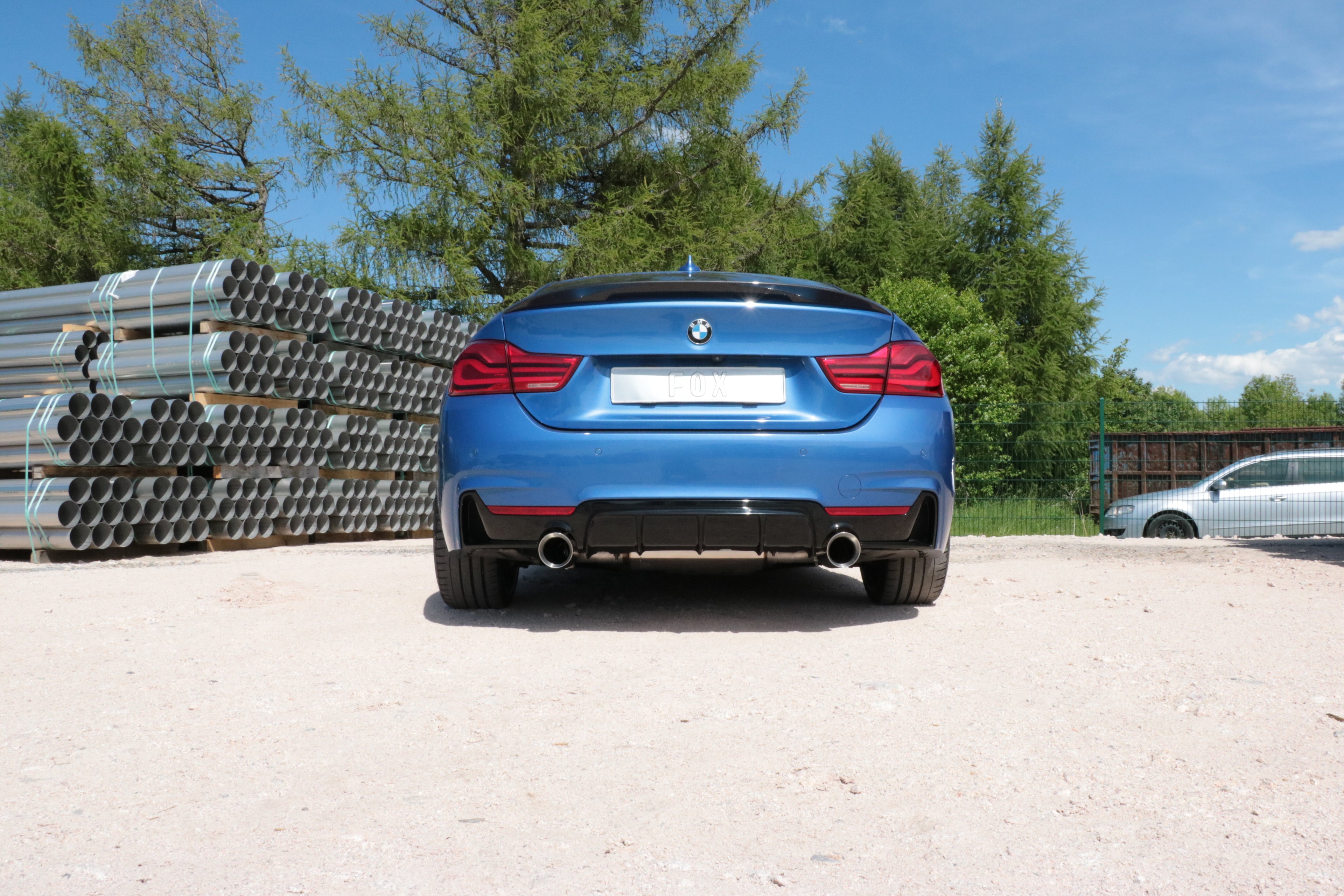 Fox passend fürBMW F36 - 440i xDrive Grand Coupe - M-Paket Endschalldämpfer quer Ausgang rechts/links - 1x100 Typ 25 rechts/links - mit Abgasklappe im linken Endrohr