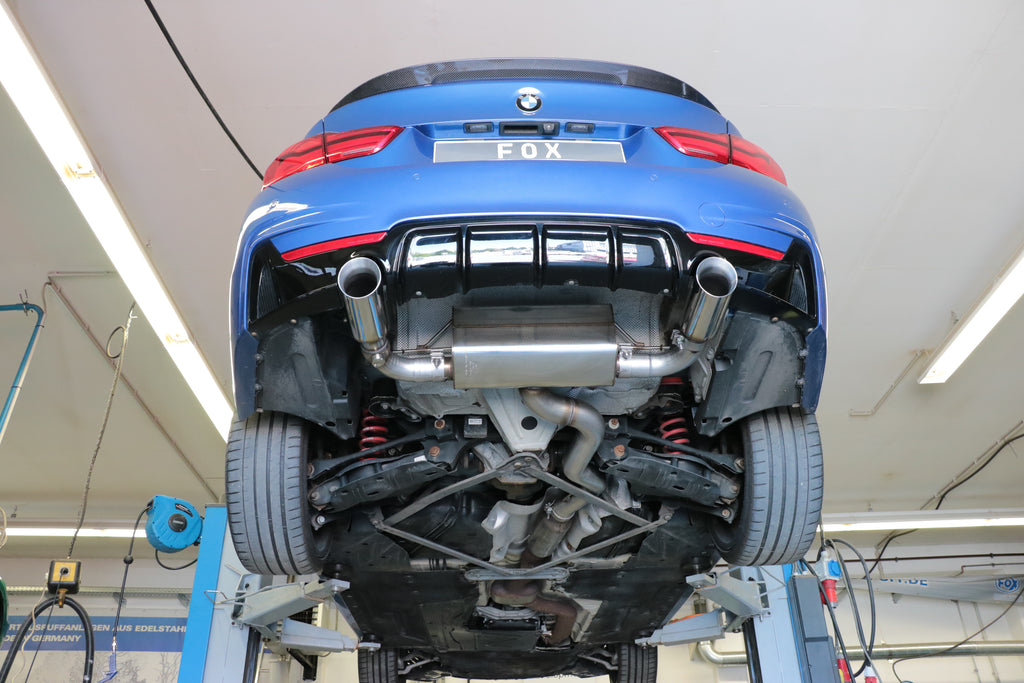 Fox passend fürBMW F36 - 440i xDrive Grand Coupe - M-Paket Endschalldämpfer quer Ausgang rechts/links - 1x100 Typ 25 rechts/links - mit Abgasklappe im linken Endrohr