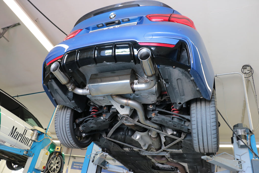 Fox passend fürBMW F36 - 440i xDrive Grand Coupe - M-Paket Endschalldämpfer quer Ausgang rechts/links - 1x100 Typ 25 rechts/links - mit Abgasklappe im linken Endrohr