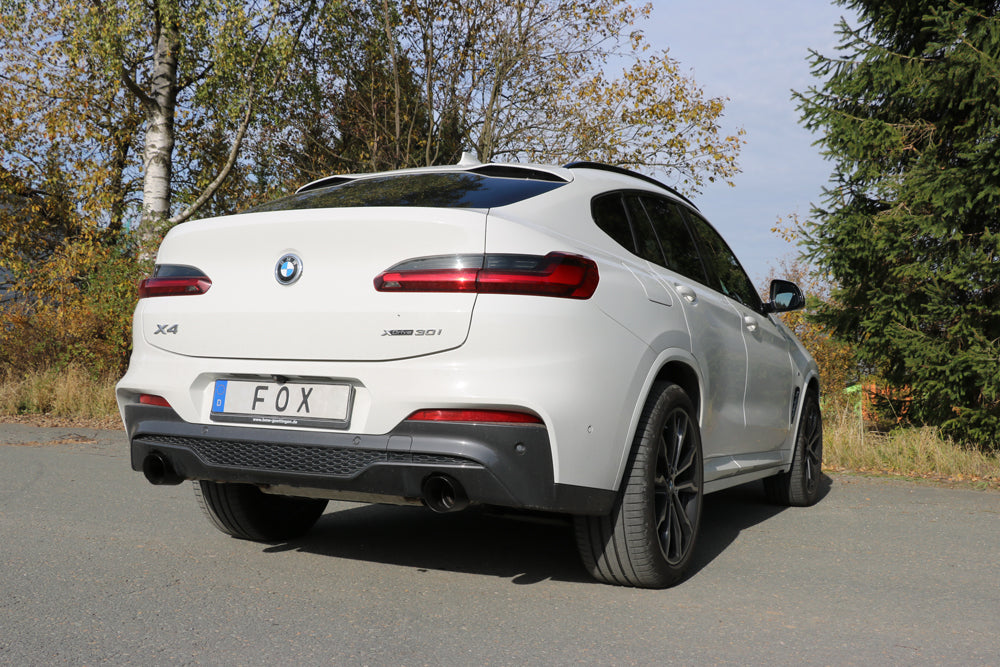 Fox passend fürBMW X4 G02 - 30i Endschalldämpfer quer Ausgang rechts/links - 1x100 Typ 25 rechts/links SCHWARZ emalliert mit Abgasklappe - Nicht verbaubar bei Modellen mit Panoramadach