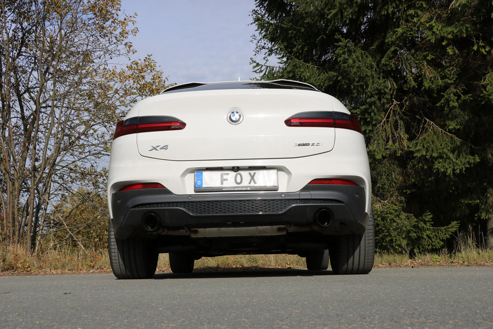 Fox passend fürBMW X4 G02 - 30i Endschalldämpfer quer Ausgang rechts/links - 1x100 Typ 25 rechts/links SCHWARZ emalliert mit Abgasklappe - Nicht verbaubar bei Modellen mit Panoramadach