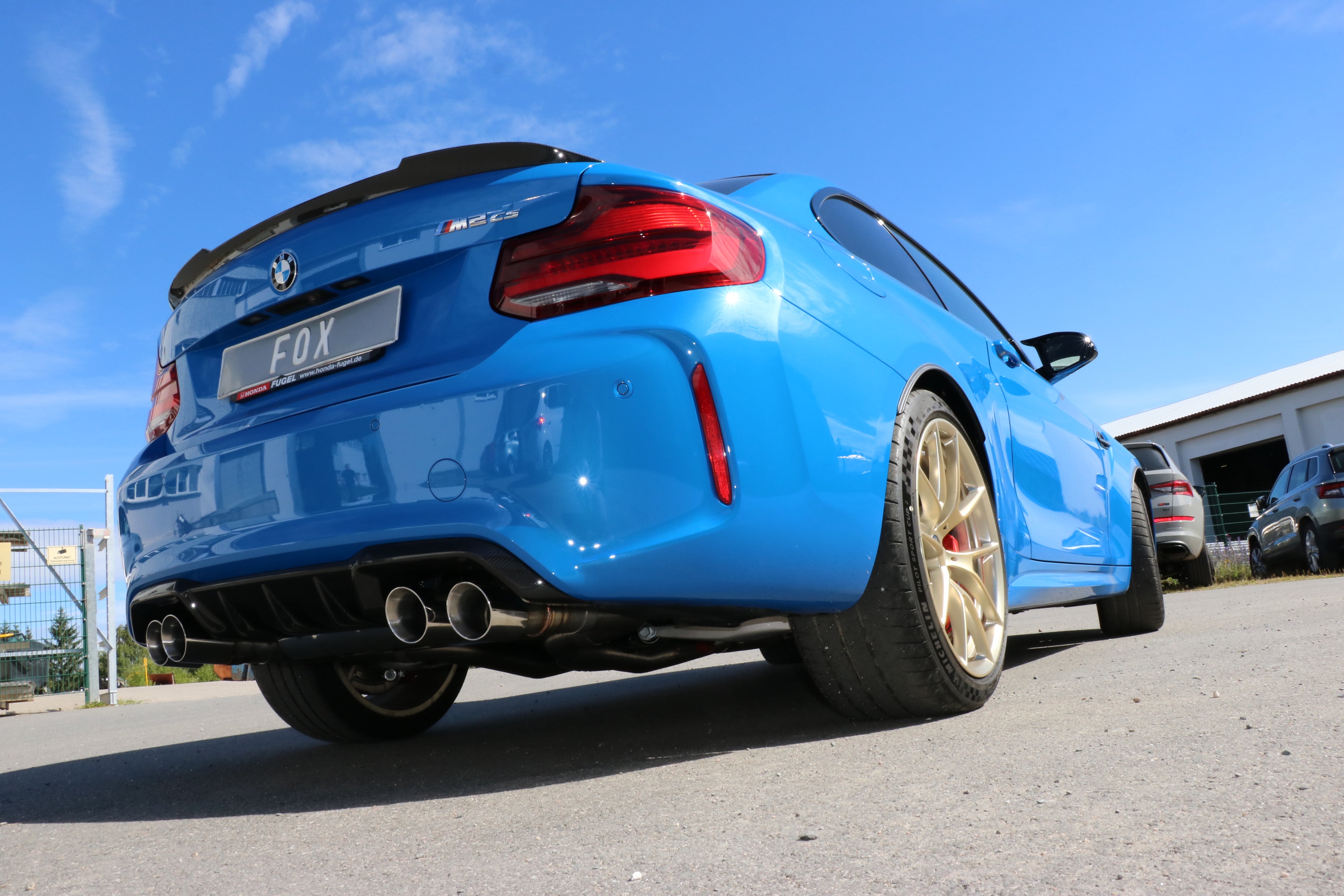 Fox passend fürBMW F87 M2 Competition + CS Endschalldämpfer quer Ausgang rechts/links mit 2 Abgasklappen - 2x90 Typ 25 rechts/links