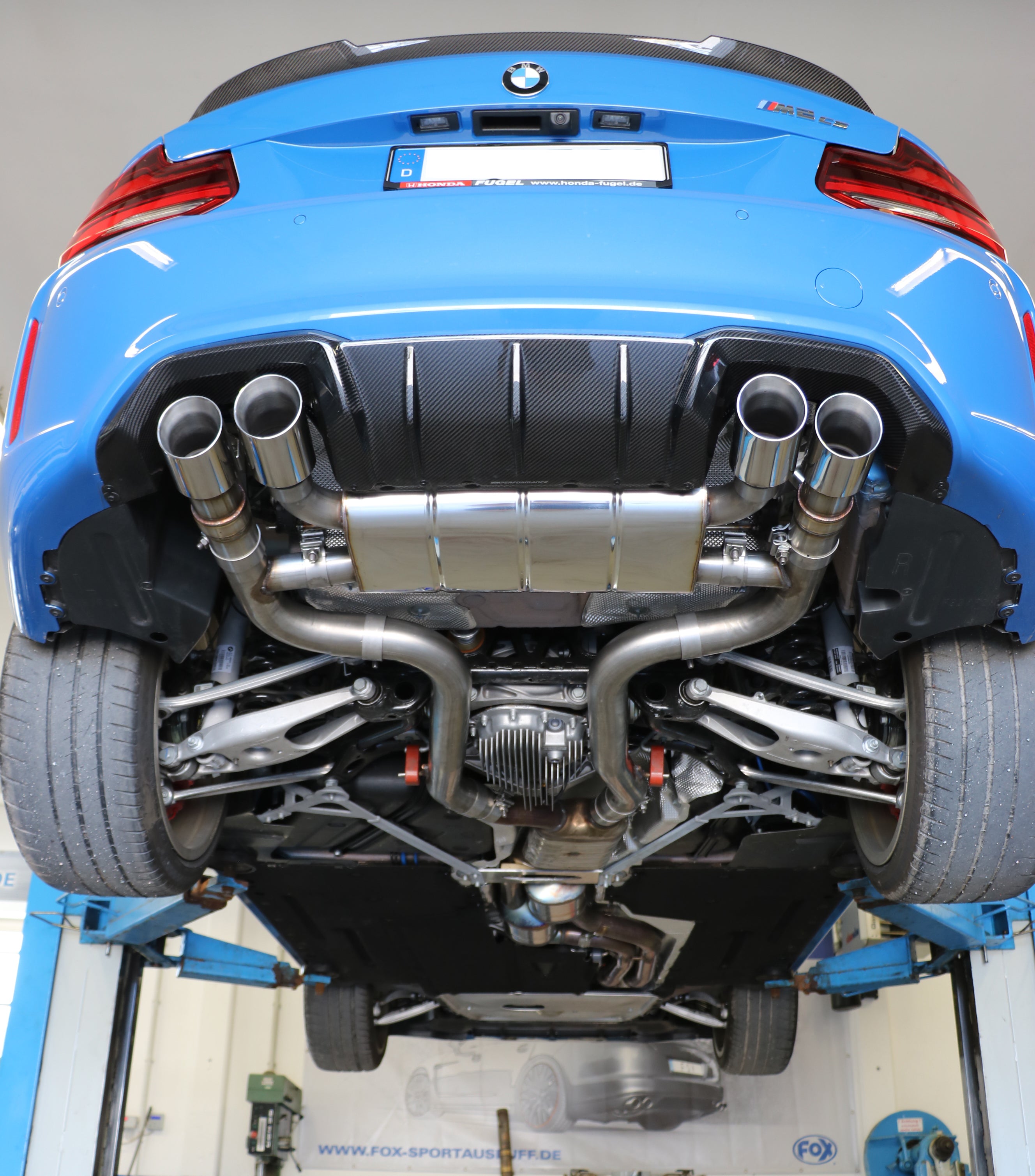 Fox passend fürBMW F87 M2 Competition + CS Endschalldämpfer quer Ausgang rechts/links mit 2 Abgasklappen - 2x90 Typ 25 rechts/links