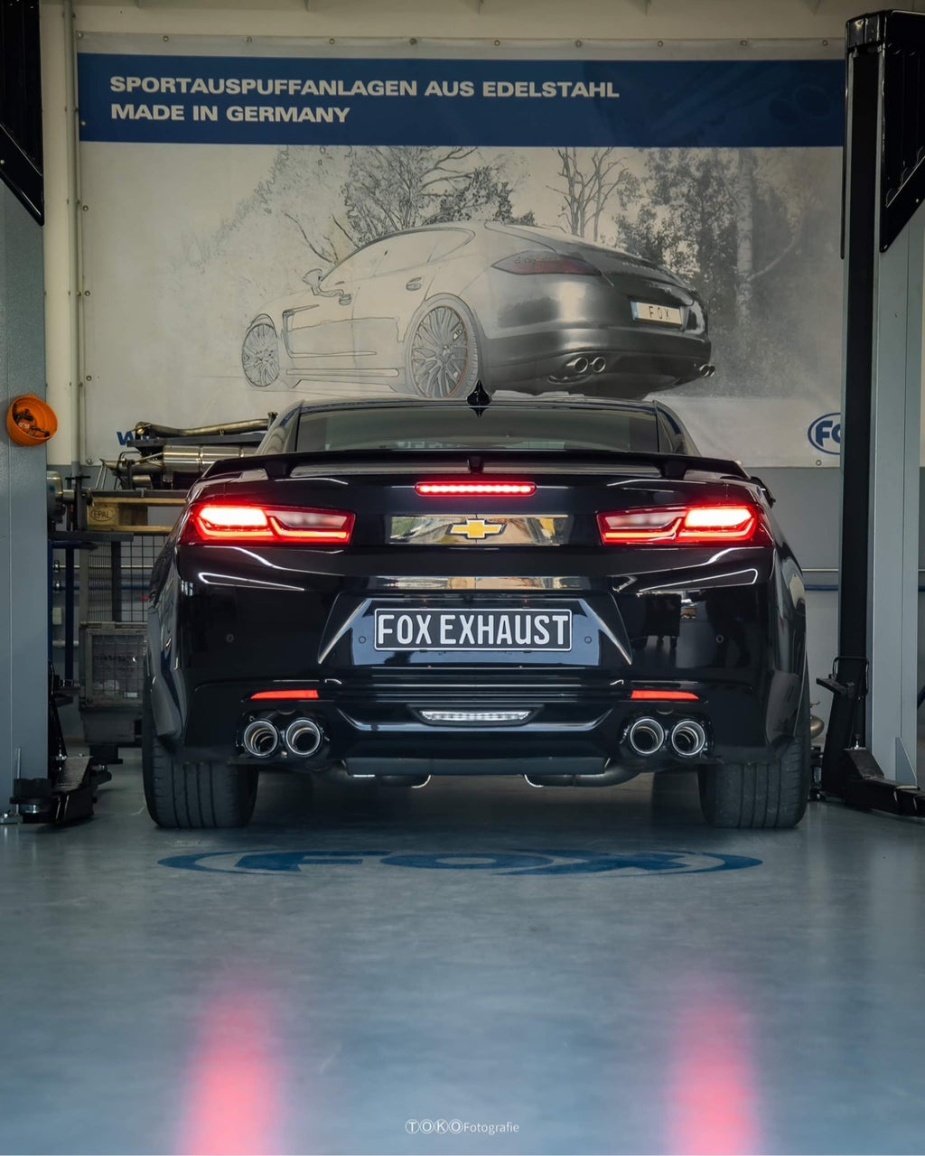 Fox passend fürChevrolet Camaro - A1XC Endschalldämpfer quer Ausgang rechts/links mit 2 Abgasklappen - 2x100 Typ 25 rechts/links mit schwarzen Covern