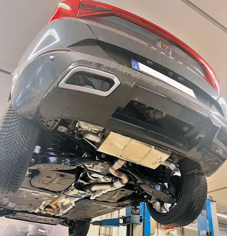 Fox passend fürCupra Formentor KM7 - 4x4 Endschalldämpfer quer Ausgang rechts/links inklusive Vorschalldämpfer - Endrohre hinter der Stoßstange