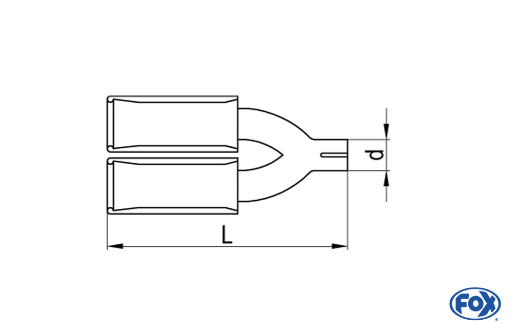 Fox Anschraubendrohr Typ 44 mit Schelle doppelt - 2x115x85mm Oval eingerollt / abgeschrägt / mit schwarzem Absorber - L_ (mm) und d_ (mm innen) ist flexibel - muss angeben werden - L minimum 300mm und maximal 500mm