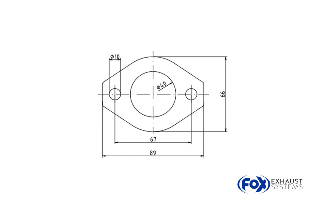 Fox 3-Loch-Flansch - Fertigteil 89mm x 66mm - Stichmaß: 67mm - Innenloch: Ø40mm - Schraubenloch: Ø10mm - Dicke: 8mm - Material 1.4301