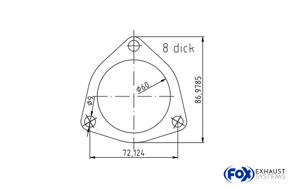 Fox 3-Loch-Flansch Innenloch: 60mm - Stichmaß: 72,1mm - Schraubloch: 9mm - Dicke: 8mm Material 1.4301