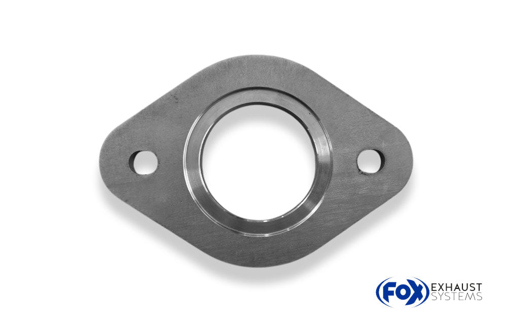 Fox 2-Loch-Flansch Maße: 105mm x 95mm - Stichmaß: 105mm mit Fase 5x45° - Innenloch: Ø67mm - Schraubenloch Ø16mm - Dicke: 8mm - Material 1.4301