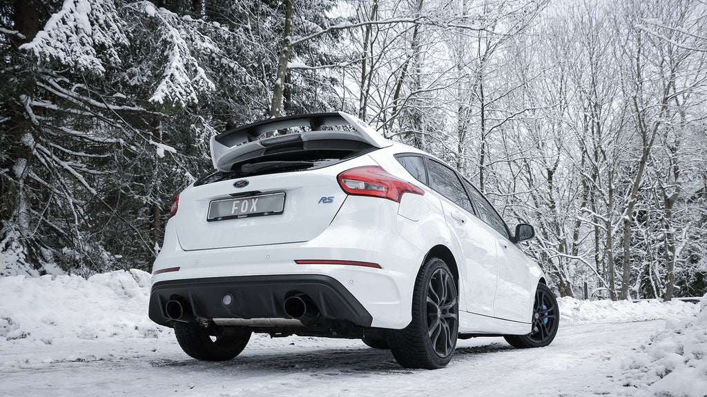 Fox passend fürFord Focus III RS Endschalldämpfer quer Ausgang rechts/links mit Abgasklappe - 129x106 Typ 32 rechts/links schwarz emailliert