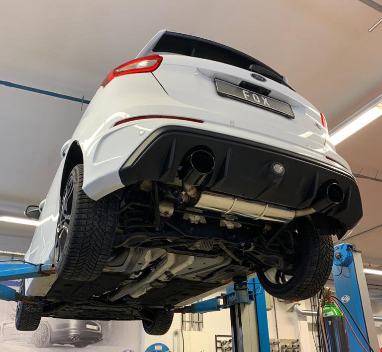 Fox passend fürFord Focus III RS Endschalldämpfer quer Ausgang rechts/links mit Abgasklappe - 129x106 Typ 32 rechts/links schwarz emailliert