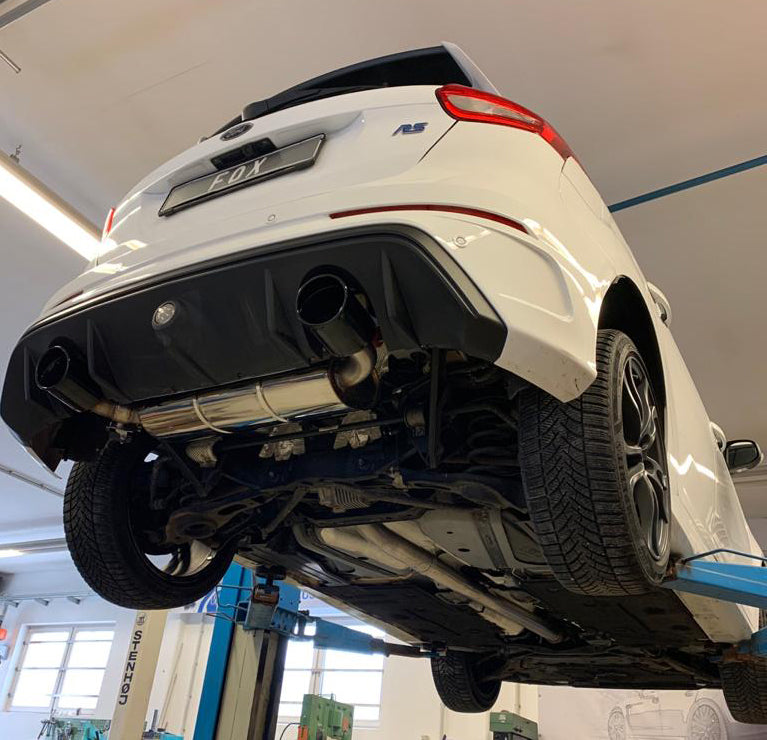 Fox passend fürFord Focus III RS Endschalldämpfer quer Ausgang rechts/links mit Abgasklappe - 129x106 Typ 32 rechts/links schwarz emailliert