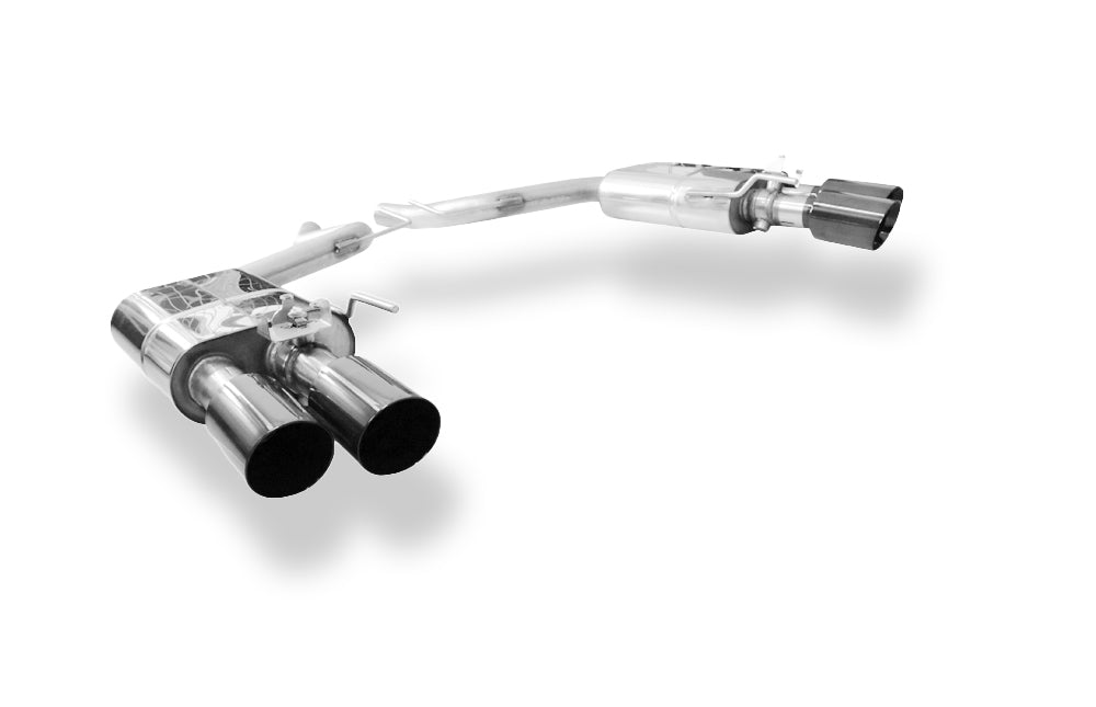 Fox passend für Ford Mustang VI Coupe & Convertible - 4/6/8 -Zylinder Endschalldämpfer rechts/links ohne Abgasklappen - 2x100 Typ 25 rechts/links schwarz emalliert - passend an den Stoßstangenansatz 52889573 von Velocity