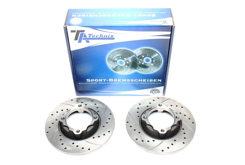 TA Technix Sport Bremsscheiben Satz Vorderachse gelocht + geschlitzt für Hyundai / Mitsubishi Pony / Colt I / Lancer F II