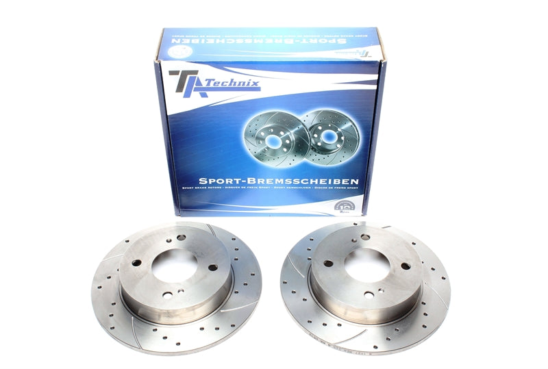 TA Technix Sport Bremsscheiben Satz Vorderachse, gelocht + geschlitzt für Nissan Primera Traveller