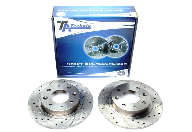 TA Technix Sport Bremsscheiben Satz Hinterachse gelocht + geschlitzt für Kia Carens / Carens II / Clarus / Clarus Kombi