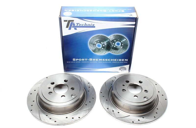 TA Technix Sport Bremsscheiben Satz Hinterachse gelocht + geschlitzt für Citroën / Fiat / Lancia / Peugeot Evasion / Ulysse / Zeta / 806