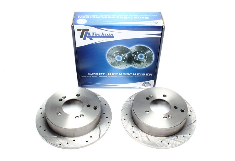 TA Technix Sport Bremsscheiben Satz Hinterachse gelocht + geschlitzt für Hyundai / Kia iX35 / Santa Fé I / Trajet / Tucson / Sportage