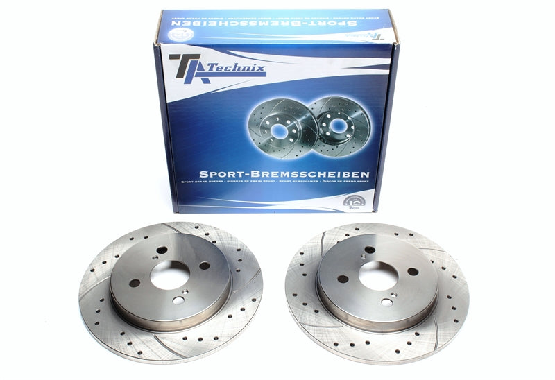 TA Technix Sport Bremsscheiben Satz Hinterachse gelocht + geschlitzt für Aston Martin / Toyota Cygnet / IQ / Yaris