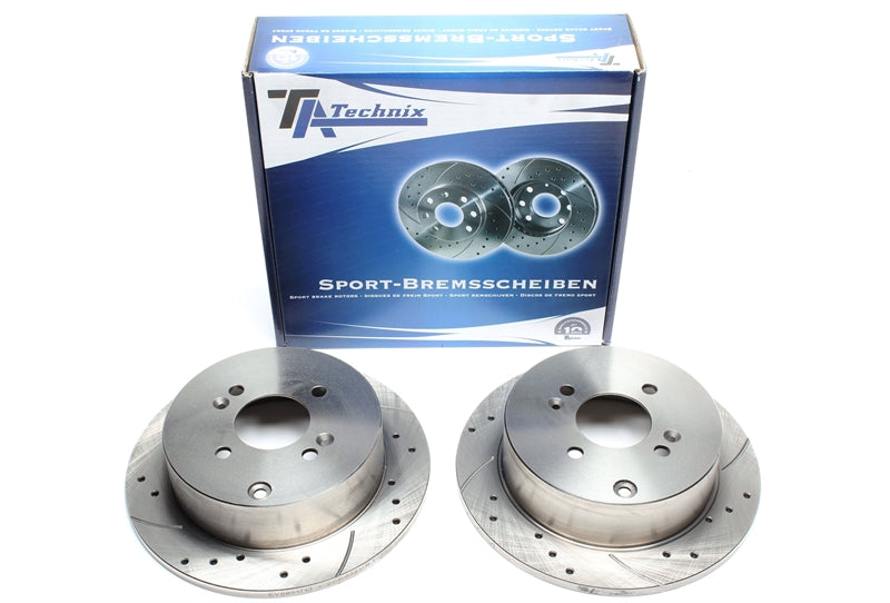TA Technix Sport Bremsscheiben Satz Hinterachse gelocht + geschlitzt für Hyundai / Kia Accent/Stufenheck III / Getz / i20 /  Rio/Stufenheck II