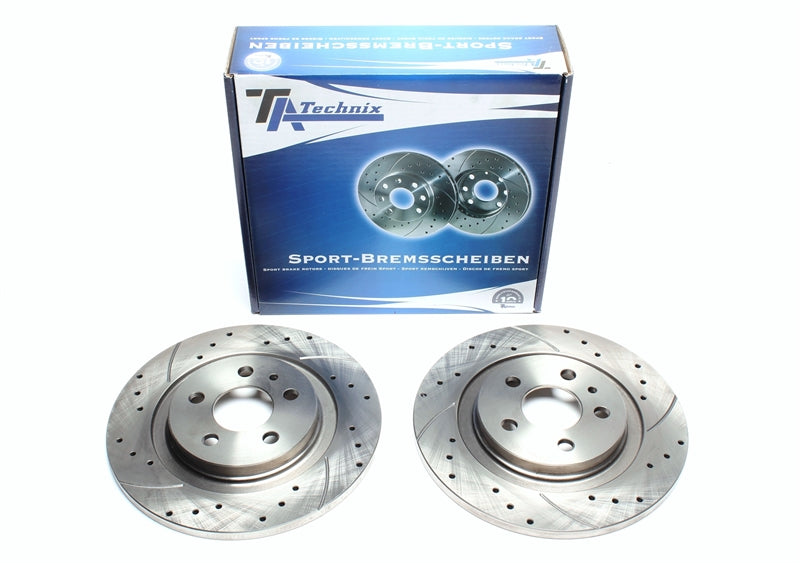 TA Technix Sport Bremsscheiben Satz Hinterachse gelocht + geschlitzt für Citroën / Fiat / Lancia / Peugeot C8 / Ulysse / Phedra / 807