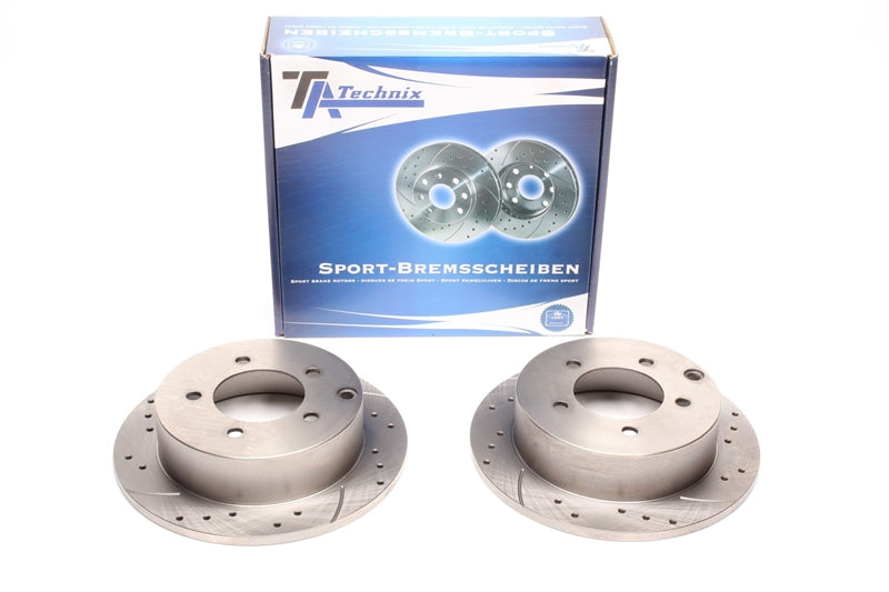 TA Technix Sport Bremsscheiben Satz Hinterachse, gelocht + geschlitzt für Mitsubishi Lancer Sportback / Lancer Stufenheck