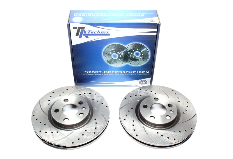 TA Technix Sport Bremsscheiben Satz Vorderachse gelocht + geschlitzt + innenbelüftet für Citroën / Fiat / Lancia / Peugeot C8 / Jumpy/Kasten/Pritsche / Scudo / Ulysse / Phedra / Expert Kasten / Expert Pritsche / 807