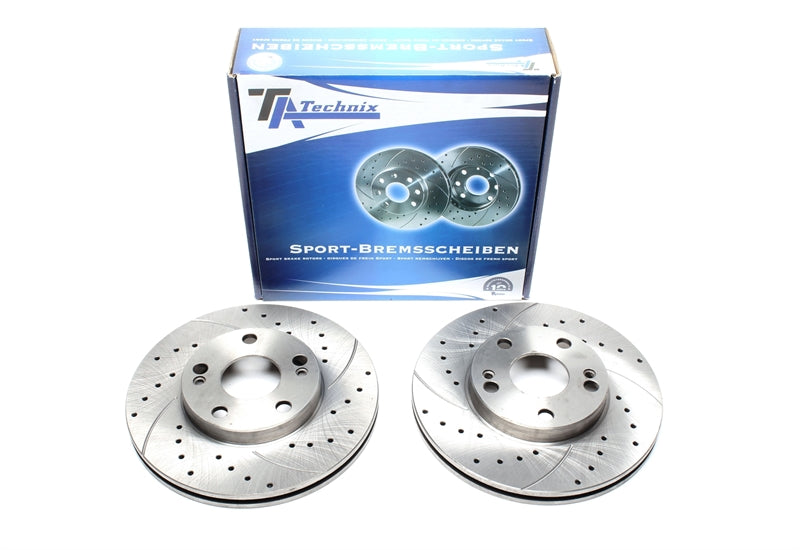 TA Technix Sport Bremsscheiben Satz Vorderachse gelocht + geschlitzt + innenbelüftet für Renault Laguna I / Safrane I /  Safrane II