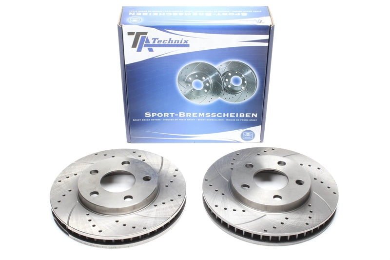 TA Technix Sport Bremsscheiben Satz Vorderachse gelocht + geschlitzt + innenbelüftet für Buick/Opel/Pontiac Regal, Sintra, Grand Prix, Trans Sport