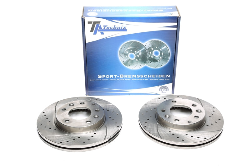 TA Technix Sport Bremsscheiben Satz Vorderachse gelocht + geschlitzt + innenbelüftet für Mazda 323F VI / 323S VI / 626 V SW / Mazda 6 / Mazda 6 Hatchback / Premacy