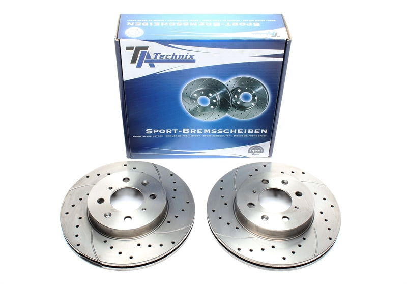 TA Technix Sport Bremsscheiben Satz Vorderachse gelocht + geschlitzt + innenbelüftet für Honda /  Rover Concerto / 200 Hatchback / 200 Coupe / 400 / 400 Tourer / Cabriolet